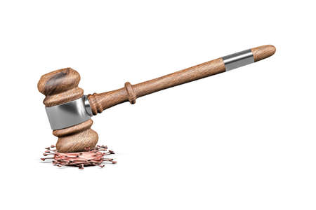 Coronavirus Killer - Wooden Hammer Crushing Coronavirus Bacteria - Concept Art - isolated on white background - 3d renderの写真素材