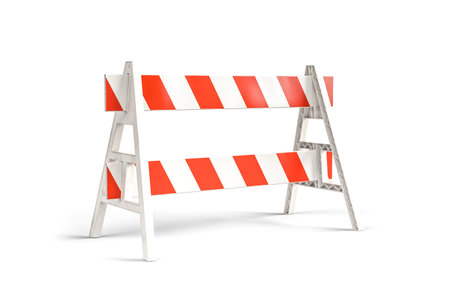 A red and white plastic a-frame barricade isolated on white background - 3d render