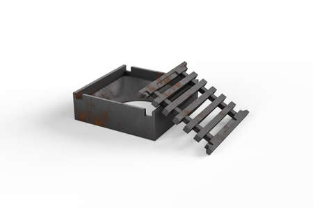 Rusty rectangular manhole isolated on white background - 3d renderの写真素材