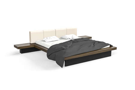 A modern and elegant double bed isolated on a white background - 3d renderの写真素材