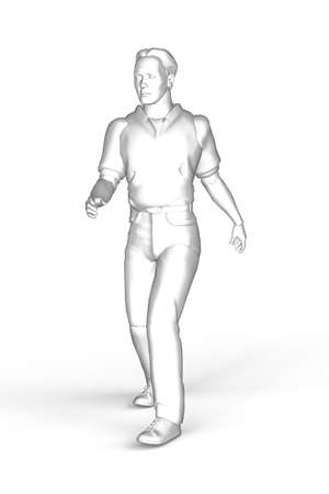 Man walking - black and white graphics on white background - 3D illustrationの写真素材