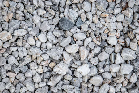 Texture of white small garden stones - White Pebbles texture - Top view of small stones on the groundの写真素材