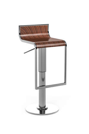 Elegant chrome bar stool with dark walnut seat - 3D renderの写真素材