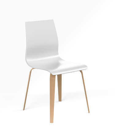 White designer chair with wooden legs on white background - 3d renderの写真素材
