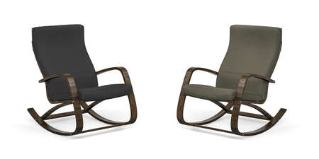 Two rocking chairs in dark gray and dark olive green on a white background - 3d renderの写真素材
