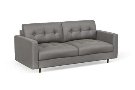 Two seater sofa in gray fabric with wooden legs on white background - 3d renderの写真素材