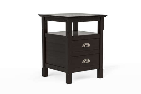Stylish elegant dark wood bedside table isolated on white background - 3d renderの写真素材