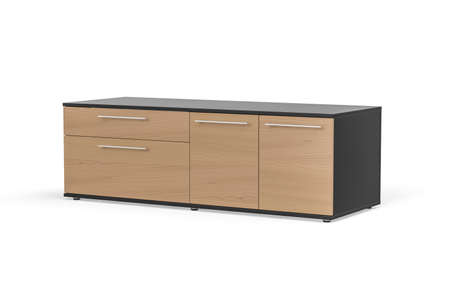 Modern graphite low office cabinet with pine fronts on white background - 3d renderの写真素材