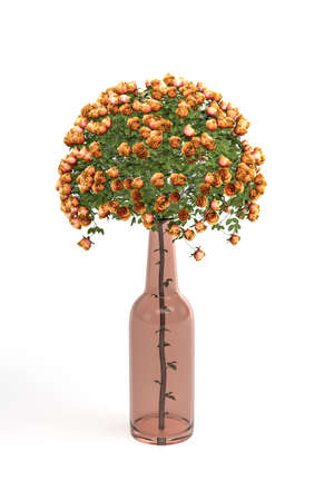 Bouquet of orange roses in a glass red round vase isolated on a white background - 3D renderの写真素材