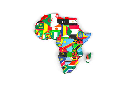 Africa 3d map with borders marked - each country on the map marked with its own flag - isolated on white - 3D Illustrationの写真素材