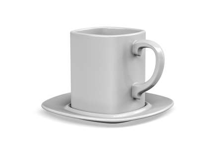 Gray porcelain cup and saucer isolated on white background - 3d renderの写真素材