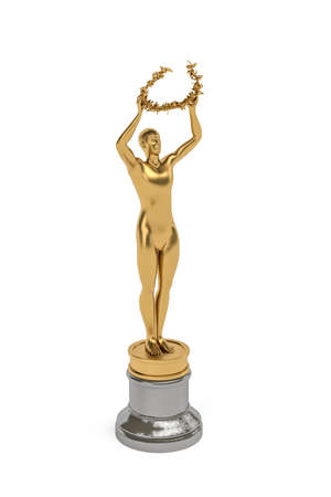 Golden award statuette isolated on whiteの写真素材