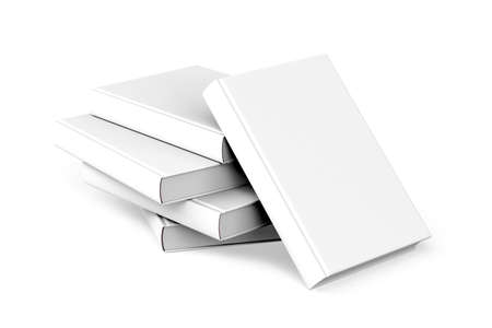 Thick book mockup on white background - five books lying on a pile - 3d renderの写真素材