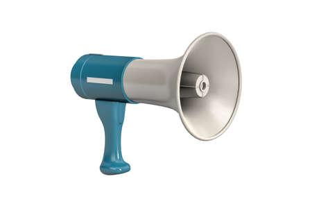 A blue-gray megaphone isolated on a white background - 3d renderの写真素材