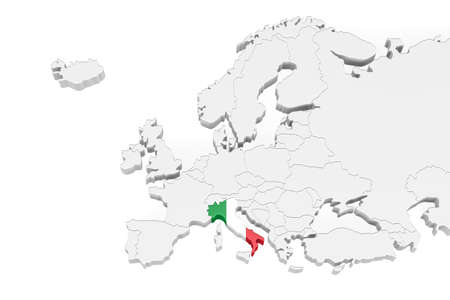 3D Europe map with marked borders - area of Italy marked with Italy flag - isolated on white background with space for text - 3D illustrationの写真素材