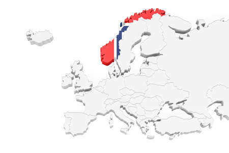 3D Europe map with marked borders - area of Norway marked with Norway flag - isolated on white background with space for text - 3D illustrationの写真素材