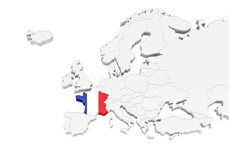 3D Europe map with marked borders - area of France marked with France flag - isolated on white background with space for text - 3D illustrationの写真素材