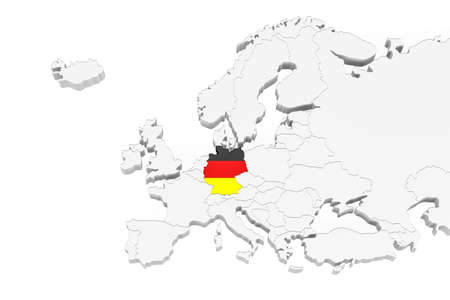 3D Europe map with marked borders - area of Germany marked with Germany flag - isolated on white background with space for text - 3D illustrationの写真素材