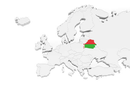 3D Europe map with marked borders - area of Belarus marked with Belarus flag - isolated on white background with space for text - 3D illustrationの写真素材