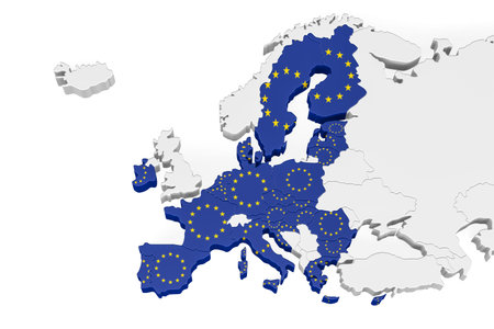 Europe 3d map with marked borders - European Union member states on a three dimensional map of...