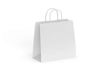 Paper bag mockup with string handle isolated on white background - 3d renderの写真素材