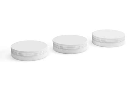 Cosmetic jar mockup - three cosmetic jars on white background - 3D renderの写真素材
