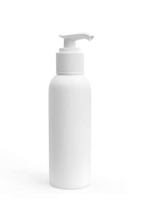 Cosmetic plastic bottle mockup with pump isolated on white background - 3d renderの写真素材
