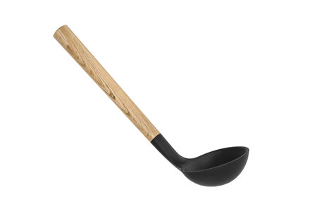 Plastic ladle with wooden handle isolated on white background - 3d renderの写真素材