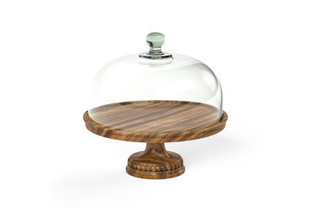 Round glass and wood dessert stand isolated on a white background - 3d renderの写真素材