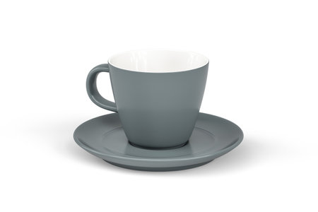 Gray coffee cup with saucer isolated on white background - 3d renderの写真素材