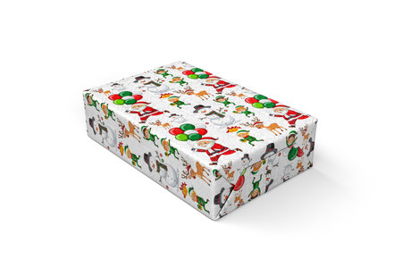 Christmas gift - cardboard box wrapped in paper with a Christmas theme isolated on a white background - copy space - 3d renderの写真素材