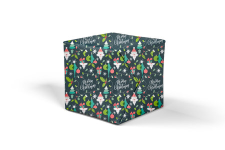 Christmas gift - cardboard box wrapped in paper with a Christmas theme isolated on a white background - copy space - 3d renderの写真素材