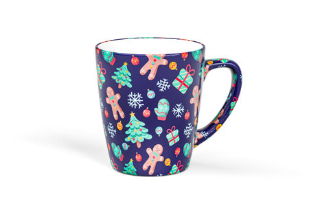 Christmas mug - porcelain coffee or tea mug with Christmas artwork - 3d renderの写真素材