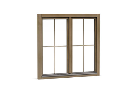 Modern double window with brown wooden frame isolated on white background - 3d renderの写真素材