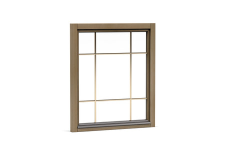 Modern single window with brown wooden frame isolated on white background - 3d renderの写真素材