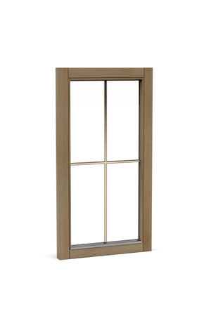 Modern single window with brown wooden frame isolated on white background - 3d renderの写真素材