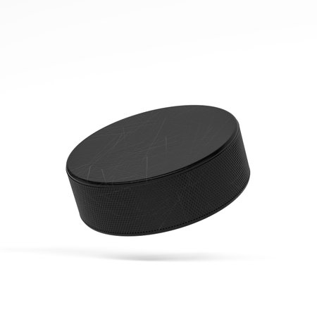 Hockey puck isolated on white background - 3D renderの写真素材