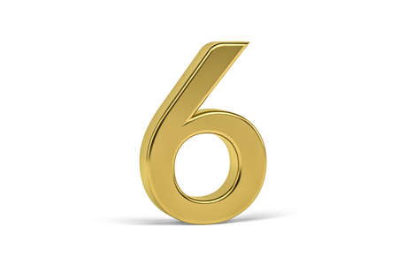 Gold digit 6 - three dimensional digit 6 on white background - 3d renderの写真素材