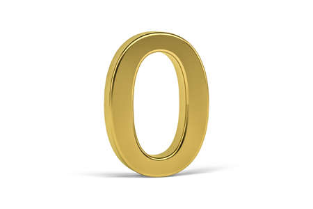 Gold digit 0 - three dimensional digit 0 on white background - 3d renderの写真素材