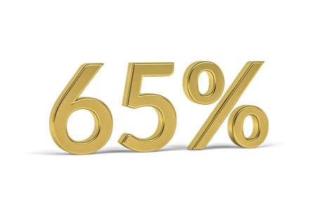 Golden digit sixty five with percent sign - 65% on white background - 3D renderの写真素材
