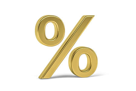 Golden percent sign isolated on white background - 3d renderの写真素材