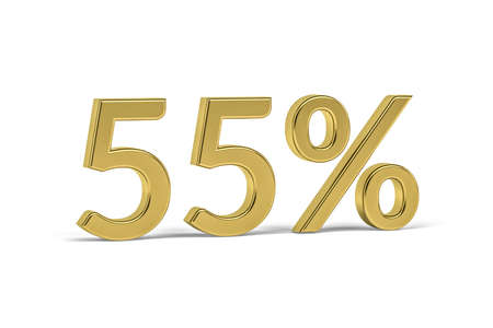 Gold digit fifty five with percent sign - 55% isolated on white - 3D renderの写真素材