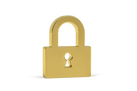 Golden 3d lock icon isolated on white background - 3D renderの写真素材