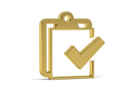 Golden 3d check list icon isolated on white background - 3D renderの写真素材