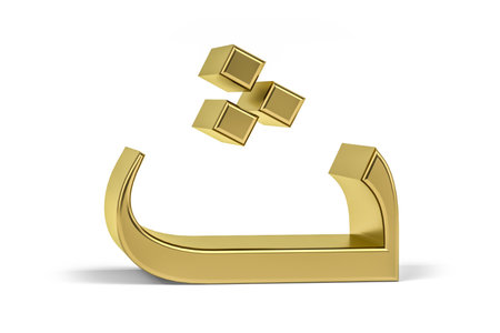 Golden Arabic letter - three dimensional Arabic letter isolated on white background - Translation: "s" letter - 3d renderの写真素材