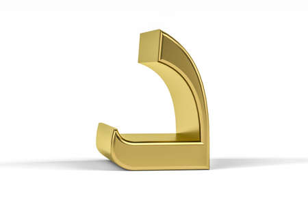 Golden Arabic letter - three dimensional Arabic letter isolated on white background - Translation: "d" letter - 3d renderの写真素材