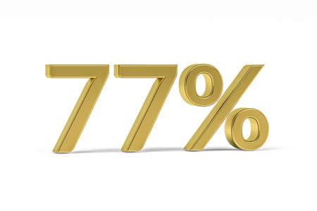 Gold digit seventy seven with percent sign - 77% isolated on white - 3D renderの写真素材