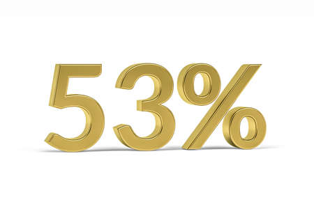 Gold digit fifty three with percent sign - 53% isolated on white - 3D renderの写真素材