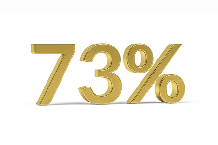 Gold digit seventy three with percent sign - 73% isolated on white - 3D renderの写真素材