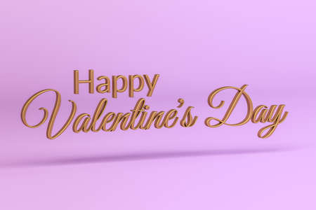 Golden Happy Valentine's Day inscription - three dimensional inscription on purple background with space for text - 3d renderの写真素材